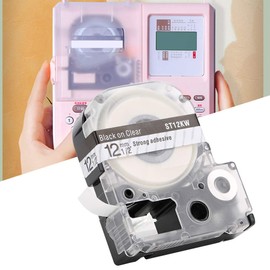 Labelling Device Compatible Label Tapes as Replacement 12 mm Label Maker Laminated Tape Black on Clear Compatible with LW Series Label Printers