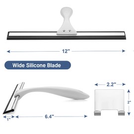 AmazerBath Squeegee for Shower Glass Door, Shower Squeegee for Glass Doors - All-Purpose Squeegee with Hook for Shower Doors, Windows, Mirrors, Tiles and Car Glass, 12 Inches