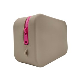 Große Silikon-Make-up-Tasche für Reisen, weicher Kosmetik-Organizer mit Pinselhaltern, tragbarer Kulturbeutel für Damen, braun