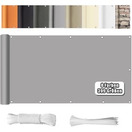 WEALSFUN Balcony Privacy Screen, Balcony Cover (390 Sizes and 8 Colours), Balcony Cladding, No Drilling, Opaque, Wind UV Protection with Eyelets, Cable Ties, Cord, 75 x 300 cm, Light Grey