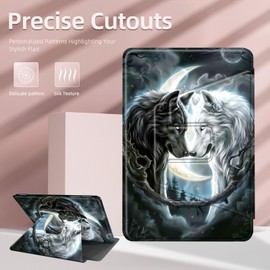 ETLKJVBL for Kindle Paperwhite 12th Generation Case 7", 360 Degree Rotating, Auto Sleep/Wake, Black White Wolf Exquisite Leather Case for Kindle Paperwhite 2024/ Kindle Colorsoft 2024