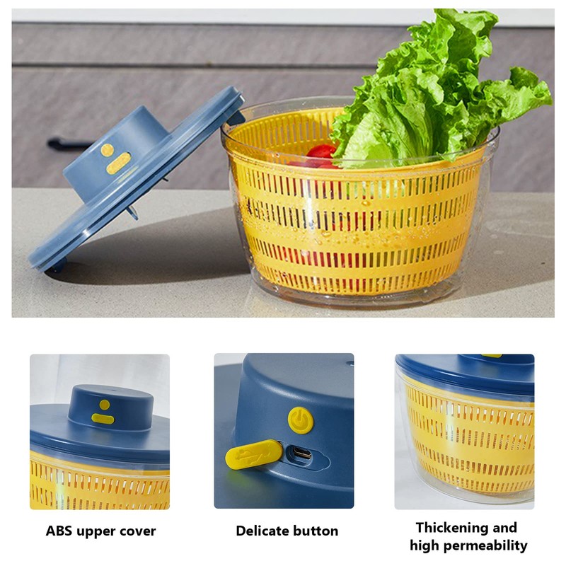 Electric Salad Spinner, 4L Lettuce Spinner Large Capacity USB Chargeble