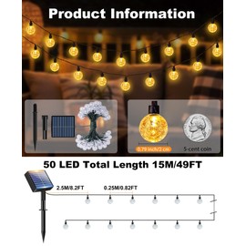 btfarm 2 Pack Solar String Lights Outdoor Waterproof, Total 98 FT 100 LED Solar Powered Patio Light, 8 Lighting Modes Crystal Globe Decorative for Garden Balcony Yard Porch Party, Warm White