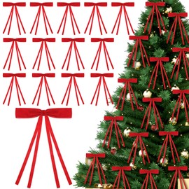 Kasyat 36 Pcs Velvet Christmas Bow 5.91 x 9.06 Inch Width of 3/8 Inch Christmas Tree Bow with Clip Rustic Crafts Gift Bows Velvet Ribbon Bow Bulk for Christmas Tree Decoration(Red Color)