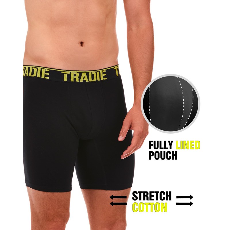 TRADIE Men's Cotton Elastane Long Leg Trunk 5-Pack M Black
