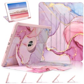 9th/8th/7th Generation Case, PU Leather 10.2 Case 2021 2020 2019 Multi-Angle Stand Cover with Auto Wake/Sleep for 9th/8th/7th Gen 10.2 Inch 2021 2020 2019, Pink Marble
