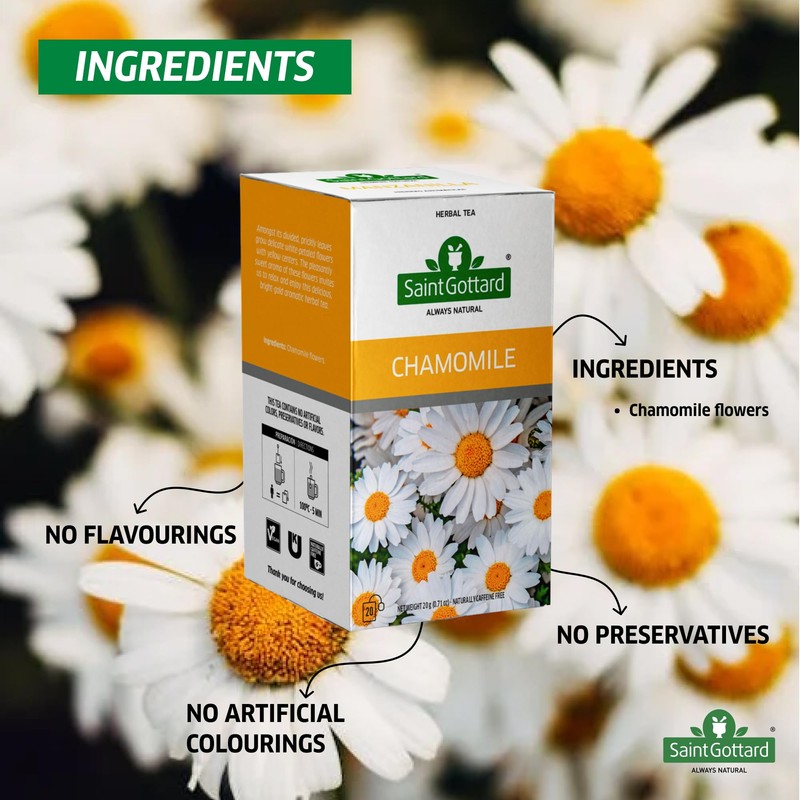 Saint Gottard - Chamomile Herbal Tea, Caffeine-Free Floral Infusion with