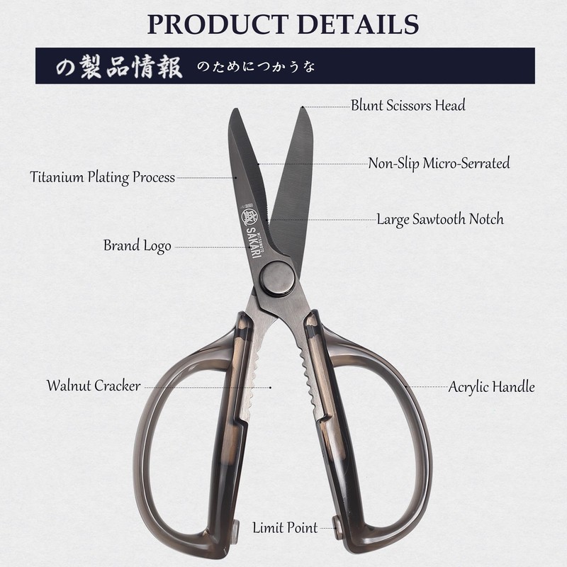 MITSUMOTO SAKARI Detachable Japanese Kitchen Scissors, Multifunctional Cooking Scissors, Acrylic