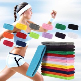 Sports Headband for Badminton, Basketball, Tennis - Cotton Towel Headband for Sweat Absorption Free Size/Black 15ea