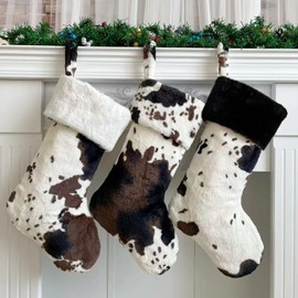 Kaximd Christmas Stockings 3 Pack, 20 Inches Xmas Stockings With Cow Stripe Faux Fur Christmas Stockings Hanging Ornaments Holiday and Family Stocking for Fireplace Christmas Decoration