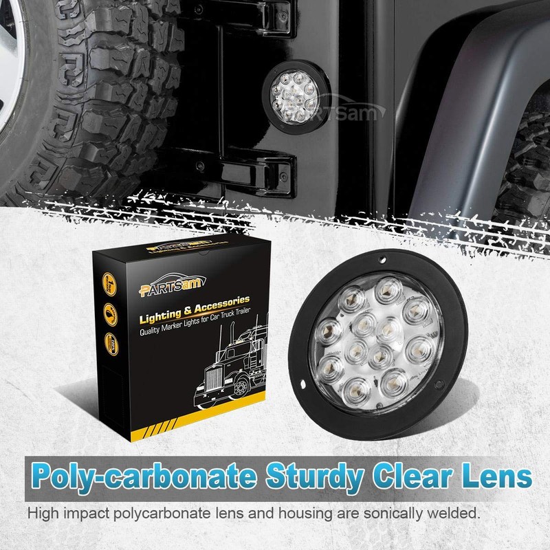 Partsam 2PCS 4" Waterproof Backup Reverse Light Flange Mount 12