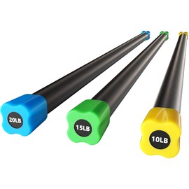 Fitvids Total Body Workout Weighted Bar Weighted Workout Bar Weighted Exercise Bar, Set of 3: 10, 15, 20LBS