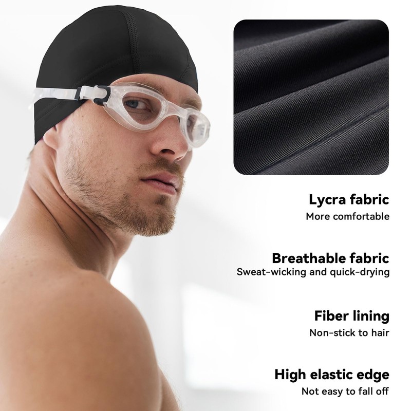 Kinwor Fabric Swim Cap for Men Women Adult, High Elasticity