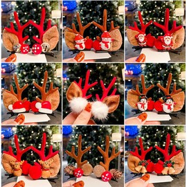 FASHION YO 8PCS Christmas Xmas Party Santa Reindeer Snowman Pom Pom Bell Antler Kids Girls Toddlers Women Hair Clips Alligator Barrettes Hairpins Party (Set01)