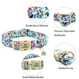 Lionheart glory Dog Collar Flowers Print Dogs Collar Spring Summer Cute Collars Dog Girl or Boy Soft Durable Adjustable Dog Collars for Small Dogs Pet Gift