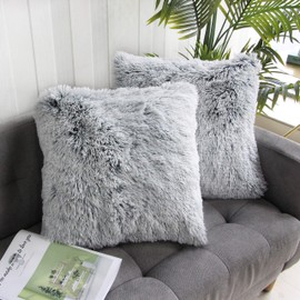 Uhomy 2 Packs Home Decorative Luxury Series Super Soft Faux Fur Throw Pillow Cover Cushion Case for Sofa or Bed Gray Ombre 20x20 Inch 50x50 cm