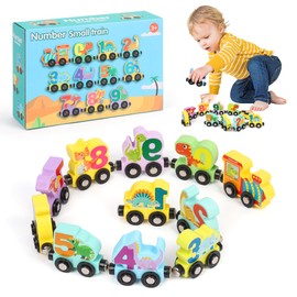 Moorle Wooden Magnetic Dinosaur Train Toys for 1 2 3 Year Old Boys Gifts, Wooden Dinosaur Number Train, Educational Montessori Toys for Toddler Kids Birthday Xmas Gifts