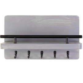 Ripple Creek Key Holder for Wall and Mail Shelf, Decorative Wooden Wall Rack for Keys, Letters, Bills - Pine Wood Unique and Industrial Decor, Perfect for Entryway, Kitchen (Weathered Grey, Large)