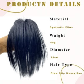 Messy Hair Highlight Ponytail Extension Claw Bun Hair Piece Elastic Drawstring Synthetic Ponytail Extension Hair Bun Extension for Women Daily Use light (Black)