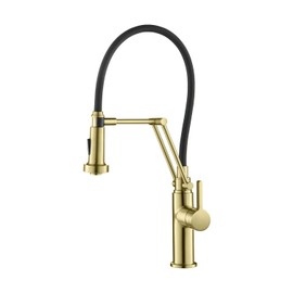 KIBI Engel Single Handle Pull Down Faucet for Kitchen Sink | Solid Brass High Arc Faucet Spout | Kitchen Faucet with Pull Down Sprayer (Brushed Gold) (KKF2014)