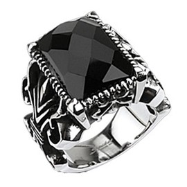 Paula & Fritz Ring Made of 316L Stainless Steel Gothic Black Onyx Stone Ring Sizes 53 (17) – 72 (23) N Q5196, Stainless Steel