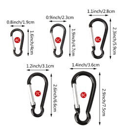 Temlum 10 PCS Aluminum Alloy Carabiner 4/4.7/5.9/6.6/7.5 cm Clip Gourd Shape Carabiners Set Spring Snap Hook for Camping Traveling Hiking Keychains Keyring Outdoor Black (4C)