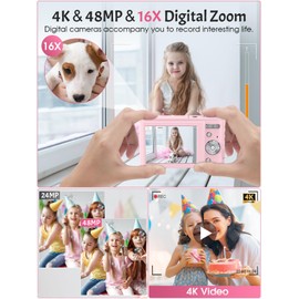 Digital Camera,4K Kids Camera for Photography,Nsoela 48MP Autofocus Compact Point and Shoot Camera, 2.8" LCD Screen,16X Digital Zoom,Portable Vlogging Camera with 32GB SD Card for Teens