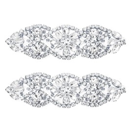 sourcing map Crystal Rhinestone Applique, Sew on Applique Wedding Dress Belt Decoration for Women DIY Accessories Prom Ceremony Wedding Party Silver, 2 PCS