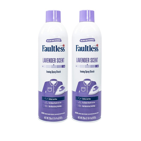 Laundry Starch Spray, Faultless Lavender Spray Starch 20 oz Cans for a Smooth Iron Glide on Clothes & Fabric Even Spray, Easy Iron Glide, No Reside (Pack of 2)