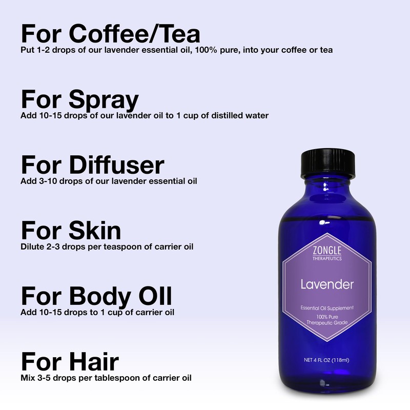 Lavender Essential Oil, Food Grade, for Drinks, Skin, Hair –