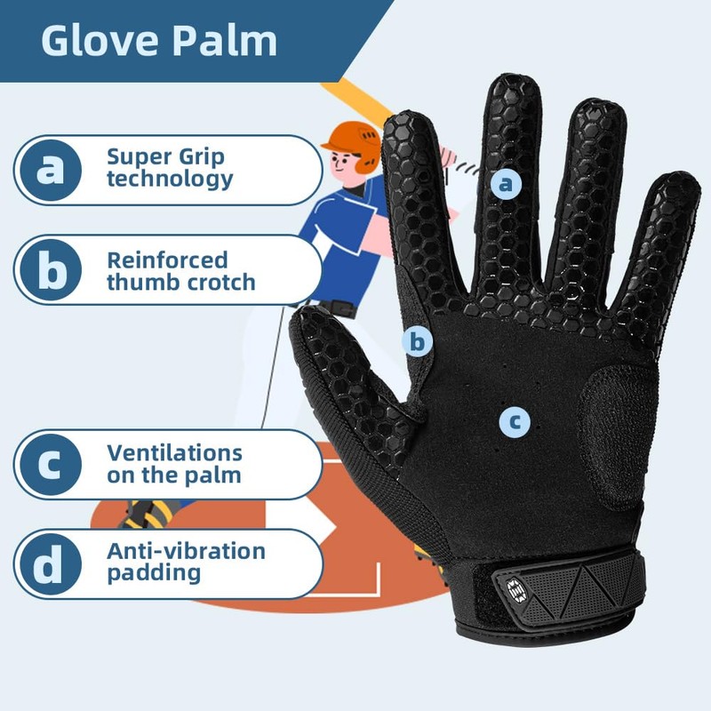 Seibertron S.P.B.G 2.0 Baseball/Softball Batting Super Grip and Protective Gloves