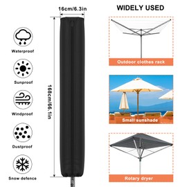 Newthinking Rotary Washing Line Cover, 210D Heavy Duty Waterproof Washing Line Cover with Zips for Dryer Rotary Line, 168x16x16cm