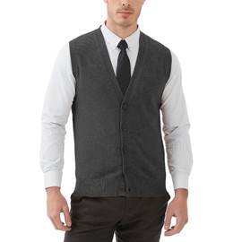 Kallspin CHAUDER Mens Relaxed Fit V Neck Vest Cardigan Cashmere Wool Blend with Button (Charcoal, L)