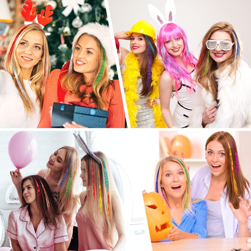 FEBSNOW 47 Inches Tinsel Hair Extension with Tool 3600 Strands