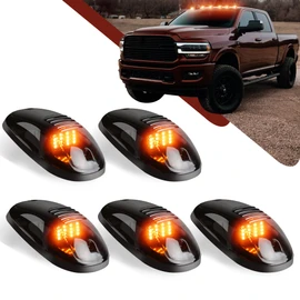 AOXLFU 5 Pack Ambe Cab Lights,16 LED 12V Top Marker Clearance Light with Smoke Finish for Roof and Running, Compatible with Dodge Ram 1500 2500 3500 4500 5500 2003-2018 Pickup Trucks