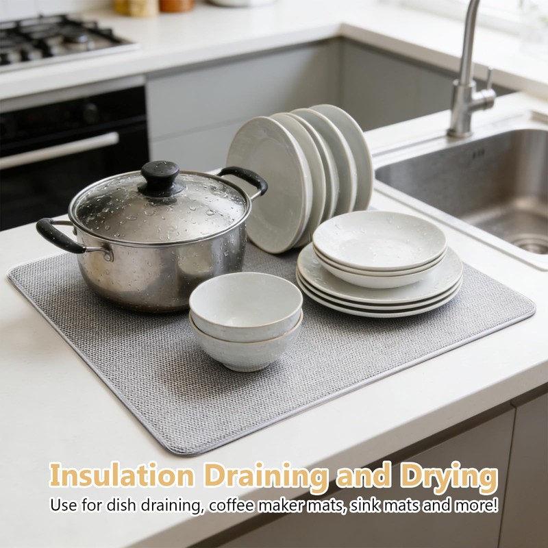 2PCS Microfiber Dish Drying Mat, 45x60cm Absorbent Draining Board Mats