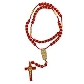 Crystal Beads Catholic Rosary Crucifix Necklace San Judas Recuerdos de Bautizo Communion Religious Gifts (St Jude Red) (Gold)