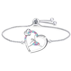 Luckimoli Dance Bracelet for Girls Heart Dance Pendant Adjustable Bracelet Dance Jewelry Gifts for Girls Birthday Christmas
