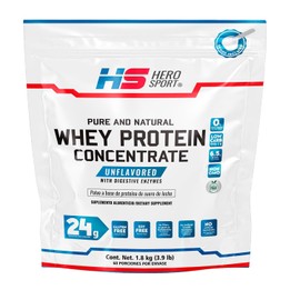 HS HERO SPORT Proteina Whey Natural 1.8kg Con Enzimas Digestivas. Sin sabor, ingredientes 100 Naturales, Gluten Free, Low Carb, Bottle Free.          
