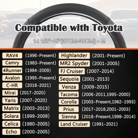 GIANT PANDA Car Steering Wheel Cover for Toyota RAV4,Camry,Highlander,Corolla,Prius,Tacoma,Standard Size - Black+Red Line