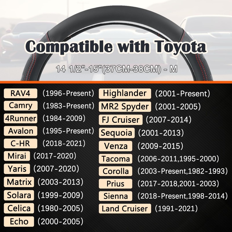 GIANT PANDA Car Steering Wheel Cover for Toyota RAV4,Camry,Highlander,Corolla,Prius,Tacoma,Standard Size