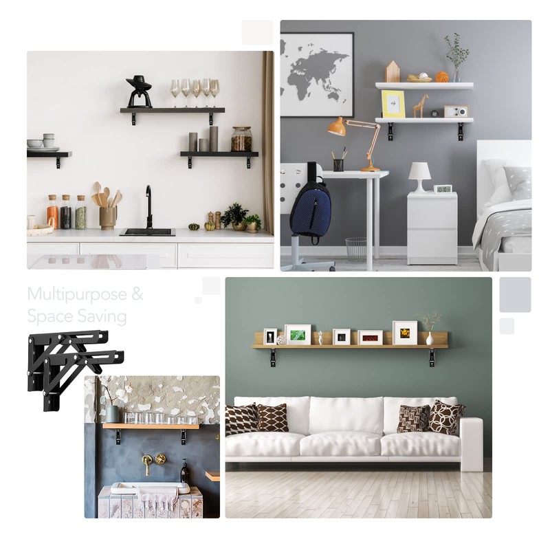 Ravinte Folding Shelf Brackets - Heavy Duty Shelf Brackets Matte