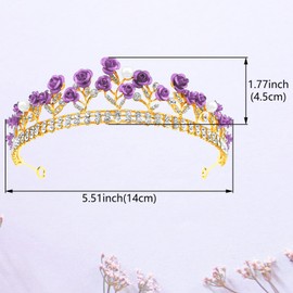 Aswewamt Purple Rose Tiaras Bridal Wedding Queen Crowns Gold Flower Baroque Princess Crown Pearls Crystal Gold Headbands Rose Flower Jewelry for Women Girls