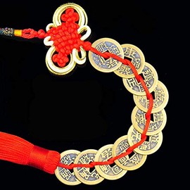 Fancy Pumpkin A String of 10 Lucky Coins Feng Shui Modern Copper Coin Feng Shui Decorate with Chinese Knot