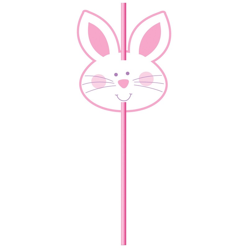 Creative Converting 6 Count Straw with Attachments, Bunny Face