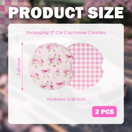 Car Cup Coasters 2-in-1 Style Set,2.6-Inch Bow-Shaped/Checkered Cup Holder Coasters for Car Decoration & Protection,Non-Slip Cars Coaster for Cups Holders as Gifts for Women/Girls