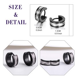 Feilok Men's Women's Hoop Earrings Hoop Earrings Folding Hoop Earrings Stainless Steel Stripe Polished Stud Earrings for Men Women Blue Black Gold Silver, Stainless Steel