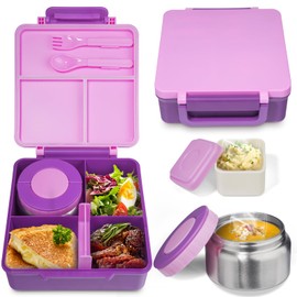 SOHIDA Bento Box with 10oz Soup Thermo: Kids Leakproof Lunch Box with 3 Compartments - Dishwasher Safe and BPA-Free - Vacuum Insulated Food Jar Suitable for Kids Back to School, Travel - Purple