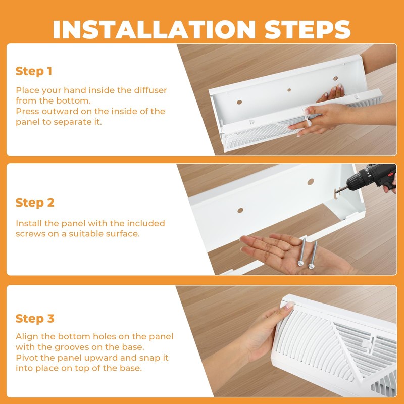 15 Inch Baseboard Register Vent (Duct Opening Size), 3 Different