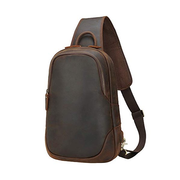 TIDING Men's Leather Crossbody Sling Bag Outdoor Travel Chest Bag Shoulder Daypack